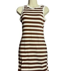 Striped Ribbed Tank Dress in Brown and White